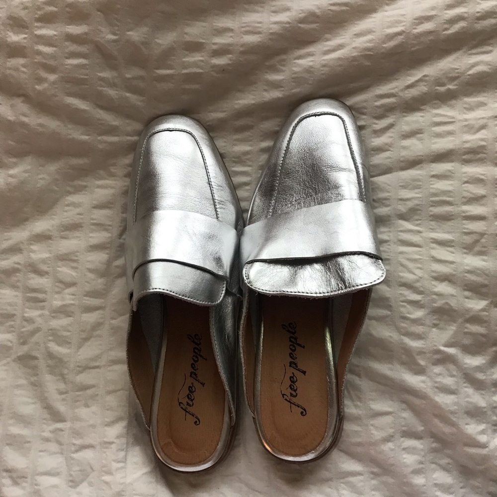 Silver Free People vegan leather mules- Size 38